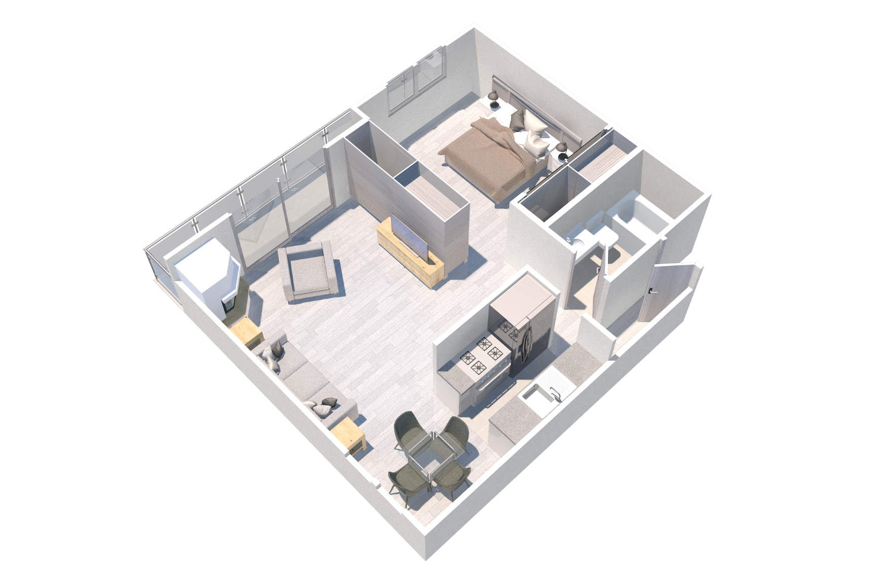 Floor plan for 1 bed, 1 bath, 624 sqft